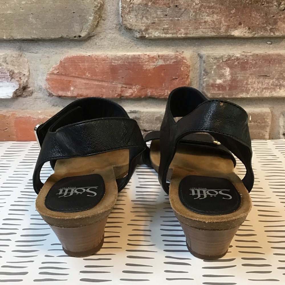 SOFFT Women's Black Leather VERDI LI Wedge Ankle Strap Sandals 10 - Picture 4 of 9